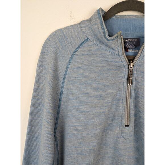 Tommy Bahama Sweater Reversible Quarter Zip Cotton Lyocell Outdoor Blue Size L - Picture 3 of 9